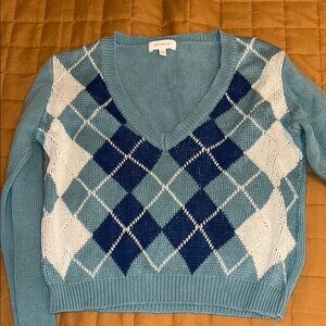 Better Be Blue and White V-Neck cropped Sweater